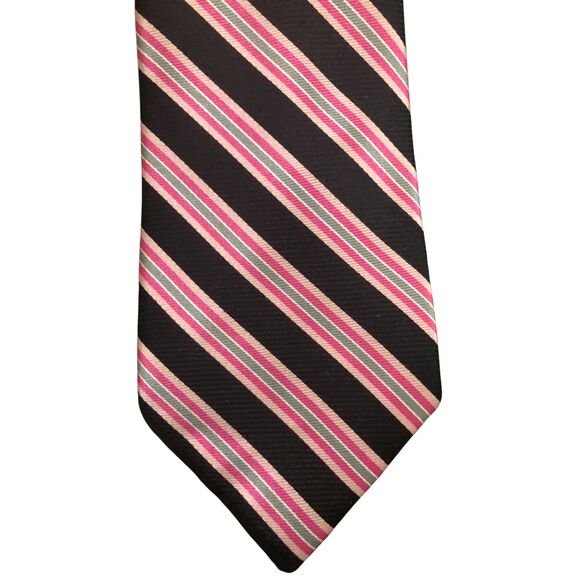 Chaps Silk Tie Striped Handmade Business Office Work Career Outfit  Pink Black - Picture 3 of 8